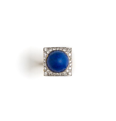 Lot 438 - LAPIS LAZULI AND DIAMOND DRESS RING^ 1970s¦the...