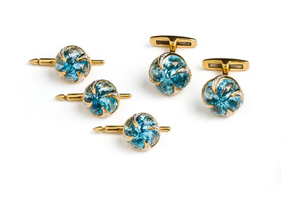 Lot 451 - PAIR OF TOPAZ AND DIAMOND CUFFLINKS AND...