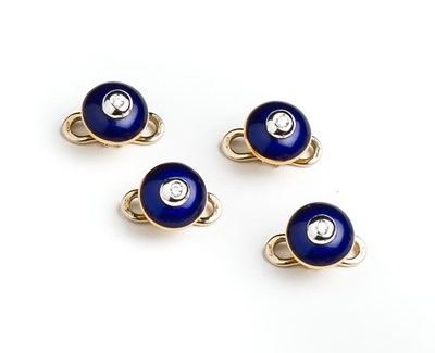 Lot 452 - ENAMEL AND DIAMOND DRESS STUDS¦each cobalt...
