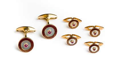 Lot 454 - RUBY^ MOTHER-OF-PEARL AND ENAMEL DRESS...