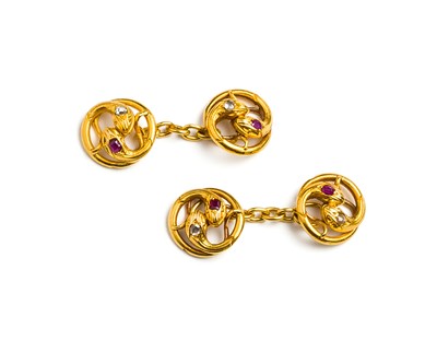 Lot 455 - PAIR OF DIAMOND AND RUBY CUFFLINKS¦each...