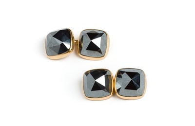 Lot 463 - PAIR OF HEMATITE CUFFLINKS¦each cushion shaped...