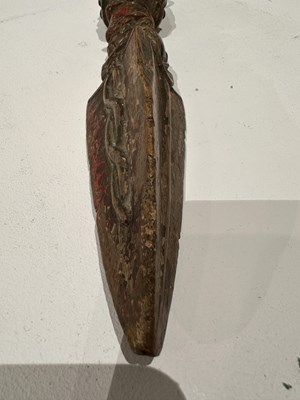 Lot 408 - A CARVED AND PAINTED WOOD RITUAL DAGGER (PHURBU), TIBET, 19TH CENTURY