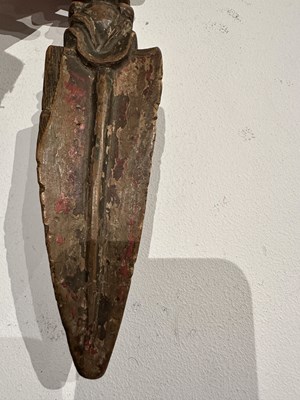 Lot 408 - A CARVED AND PAINTED WOOD RITUAL DAGGER (PHURBU), TIBET, 19TH CENTURY