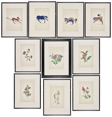 Lot 106 - A SET OF TEN CHINESE EXPORT PAINTINGS OF FLOWERS AND ANIMALS, 19TH/20TH CENTURY