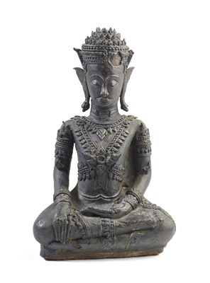 Lot 220 - A LATE AYUTHIA BRONZE FIGURE OF BUDDHA, THAILAND, 17TH/18TH CENTURY