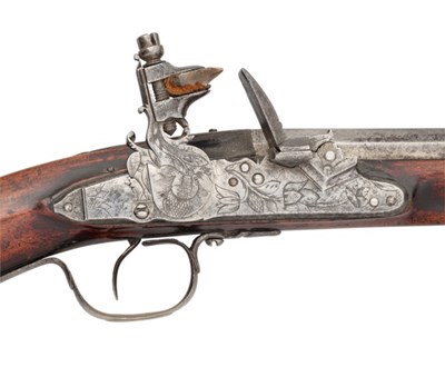 Lot 130 - A RARE 26 BORE CIVIL WAR ENGLISH LOCK OFFICER'S PISTOL, LONDON PROOF MARKS, CIRCA 1645