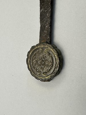 Lot 125 - A RARE MEDIEVAL DAGGER WITH COPPER ALLOY HILT, PROBABLY LATE 14TH CENTURY