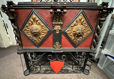 Lot 134 - A LARGE GERMAN PAINTED STEEL STRONGBOX, LATE 17TH/18TH CENTURY AND LATER