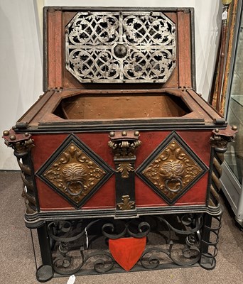 Lot 134 - A LARGE GERMAN PAINTED STEEL STRONGBOX, LATE 17TH/18TH CENTURY AND LATER