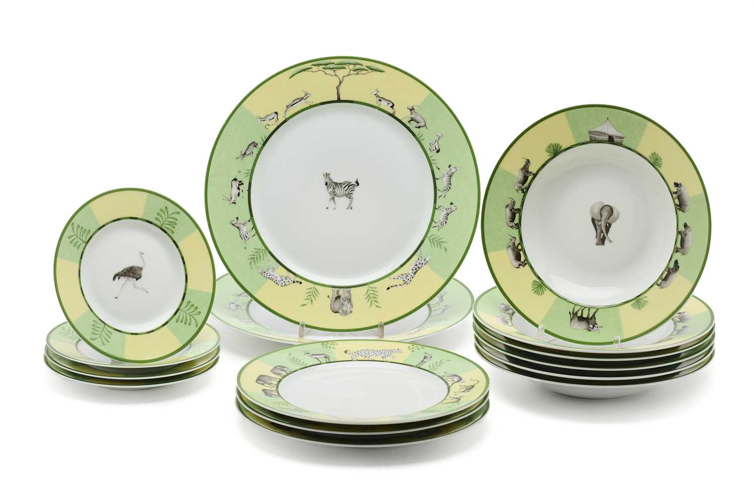 Lot 12 - A PART SET OF HERMES 'AFRICA' PATTERN PORCELAIN PLATES, CIRCA 2000