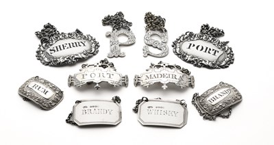 Lot 253 - FIVE PAIRS OF GEORGIAN AND VICTORIAN SILVER WINE LABELS