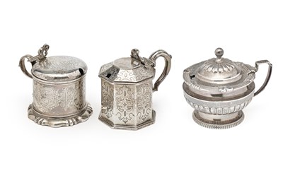 Lot 148 - THREE ENGLISH SILVER MUSTARD POTS, ALL LONDON, 1808 / 1847