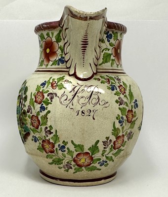 Lot 6 - A STAFFORDSHIRE PEARLWARE JUG, DATED 1827