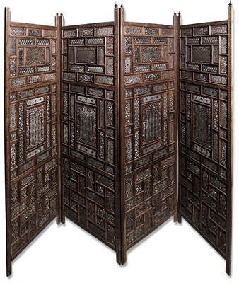 Lot 208 - AN ANGLO-INDIAN FOUR-FOLD SCREEN, PUNJAB, NORTHERN INDIA, CIRCA 1900