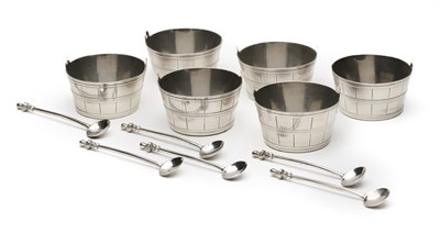 Lot 193 - A SET OF SIX VICTORIAN NOVELTY SILVER SALT CELLARS, CARTWRIGHT & WOODWARD, BIRMINGHAM, 1864