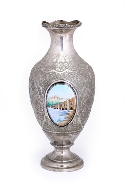 Lot 111 - A PERSIAN SILVER AND ENAMEL VASE, ISFAHAN, FIRST HALF 20TH CENTURY