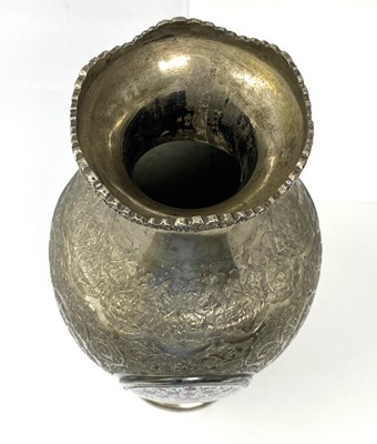 Lot 33 - A PERSIAN SILVER AND ENAMEL VASE, ISFAHAN, FIRST HALF 20TH CENTURY