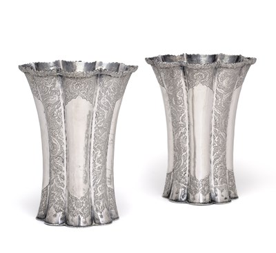 Lot 113 - A PAIR OF IRANI VASES, RETAILED BY JAHRAMI, ISFAHAN, MID 20TH CENTURY