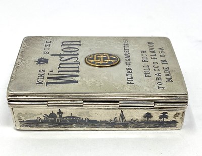 Lot 40 - AN IRAQI NIELLO DECORATED CIGARETTE BOX, BAGHDAD, CIRCA 1960