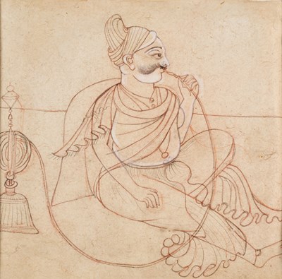Lot 343 - A DRAWING OF AN INDIAN COURTIER, RAJASTHAN, INDIA, 19TH CENTURY