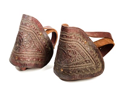 Lot 732 - A PAIR OF WESTERN STIRRUPS AND TAPADEROS, LATE 19TH/EARLY 20TH CENTURY