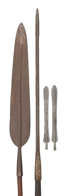 Lot 651 - TWO MAASAI SPEARHEADS AND A FURTHER TWO AFRICAN SPEARS, 19TH CENTURY