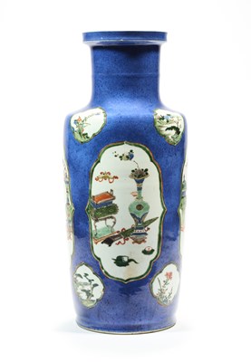 Lot 25 - A CHINESE FAMILLE-VERTE ROULEAU VASE, QING DYNASTY, 19TH CENTURY