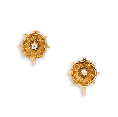 Lot 629 - A PAIR OF GOLD AND DIAMOND EARRINGS, 1890s