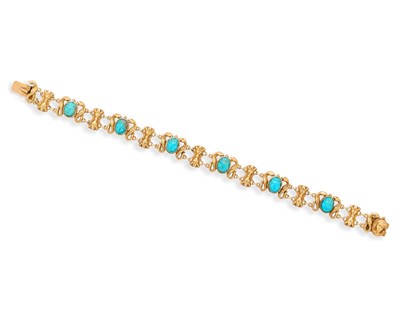 Lot 608 - EGYPTIAN REVIVAL GOLD AND FAIENCE BRACELET, 1880s