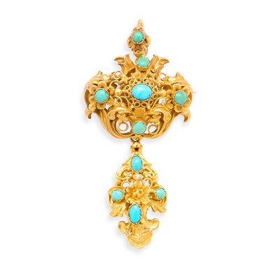 Lot 640 - GOLD AND TURQUOISE PENDANT / BROOCH, 1830s