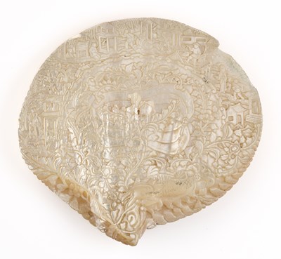 Lot 108 - A CHINESE CARVED MOTHER-OF-PEARL SHELL, LATE QING DYNASTY (1644-1911)