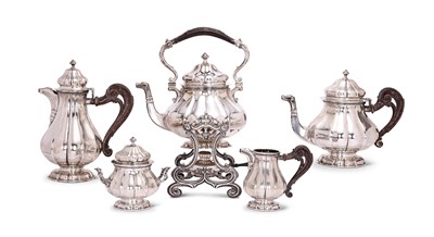 Lot 127 - AN ITALIAN FIVE-PIECE TEA SET, ARGENTERIA ANTONIO GIACCHE FOR RETAIL BY FRATELLI BROGGI OF MILAN, MID 20TH CENTURY