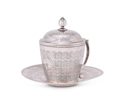 Lot 114 - AN OTTOMAN SILVER SAHLEP CUP, COVER AND STAND, SULTAN ABDUL HAMID II PERIOD, 1876-1909