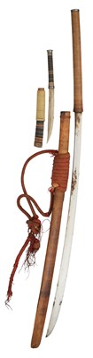 Lot 600 - A BURMESE SWORD (DHA) AND A SMALL DAGGER, LATE 19TH/20TH CENTURY