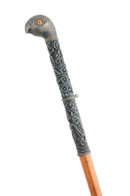 Lot 127 - AN ANGLO-INDIAN SILVER MOUNTED CANE, SOUTH INDIA, CIRCA 1900