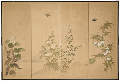 Lot 165 - A JAPANESE FOUR-FOLD SCREEN, 19TH CENTURY