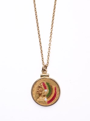 Lot 327 - AN AMERICAN INDIAN HEAD QUARTER EAGLE GOLD COIN PENDANT, 1915