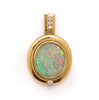 Lot 741 - BOULDER OPAL AND DIAMOND PENDANT