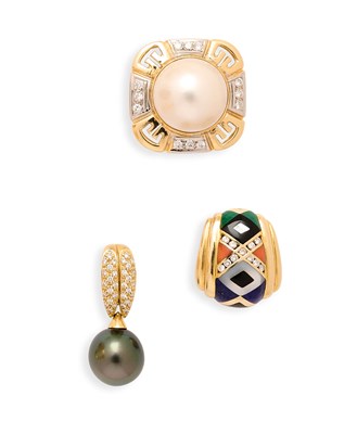 Lot 349 - THREE GEM-SET PENDANTS