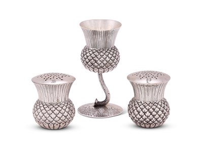 Lot 184 - THREE PIECES OF SCOTTISH VICTORIAN 'THISTLE' SILVER, LEWIS & ALEXANDER, EDINBURGH, 1888 / 89