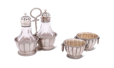Lot 204 - VICTORIAN 'WICKERWORK' CONDIMENT SILVER, ROBERT HENNELL, LONDON, 1850 /62