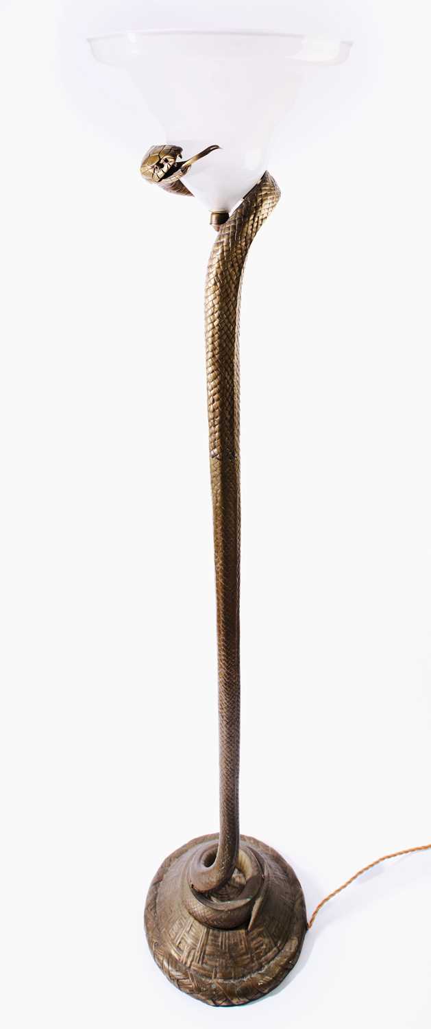 Lot 554 - A BRONZE 'LA TENTATION' STANDARD LAMP, AFTER EDGAR BRANDT (1880-1960), LATE 20TH CENTURY