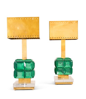 Lot 102 - A PAIR OF ITALIAN GLASS AND BRASS LARGE TABLE LAMPS, MURANO, LATER 20TH CENTURY