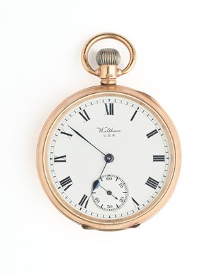 Lot 302 - AMERICAN WALTHAM WATCH CO., 'TRAVELER': A GOLD POCKET WATCH, CIRCA 1915-18