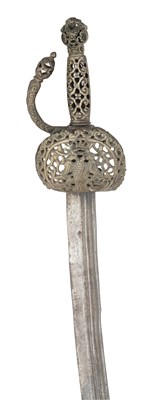 Lot 137 - AN UNUSUAL COPPER ALLOY-HILTED SABRE, 17TH CENTURY, POSSIBLY SARDINIAN
