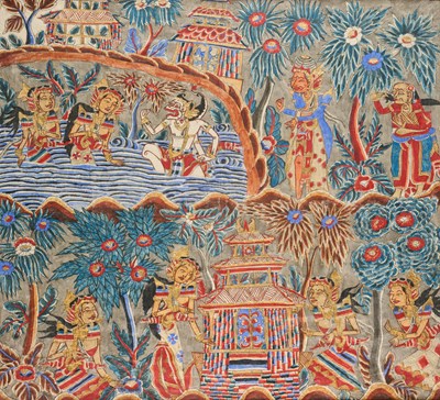 Lot 225 - A PAINTED CLOTH NARRATIVE HANGING, BALI, INDONESIA, 20TH CENTURY