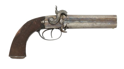 Lot 407 - A 40 BORE PERCUSSION FOUR-BARRELLED BOX-LOCK TURN-OVER BELT PISTOL, SIGNED T. BLAND & SONS