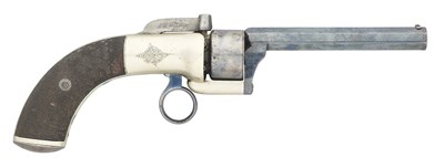 Lot 611 - A 90 BORE PERCUSSION TRANSITIONAL SINGLE-ACTION SIX-SHOT REVOLVER RETAILED BY COGSWELL
