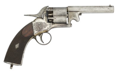 Lot 436 - A RARE 120 BORE PERCUSSION WEBLEY PATENT THIRD MODEL 'LONG SPUR' SINGLE-ACTION SIX-SHOT REVOLVER